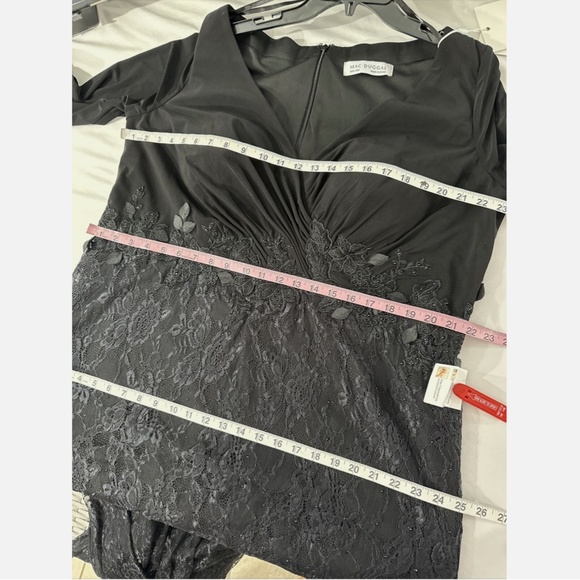 NWT Mac‎ Duggal [ 20W ] Wrap-over Long Sleeve Lace Applique Trumpet Gown Black - Picture 3 of 14